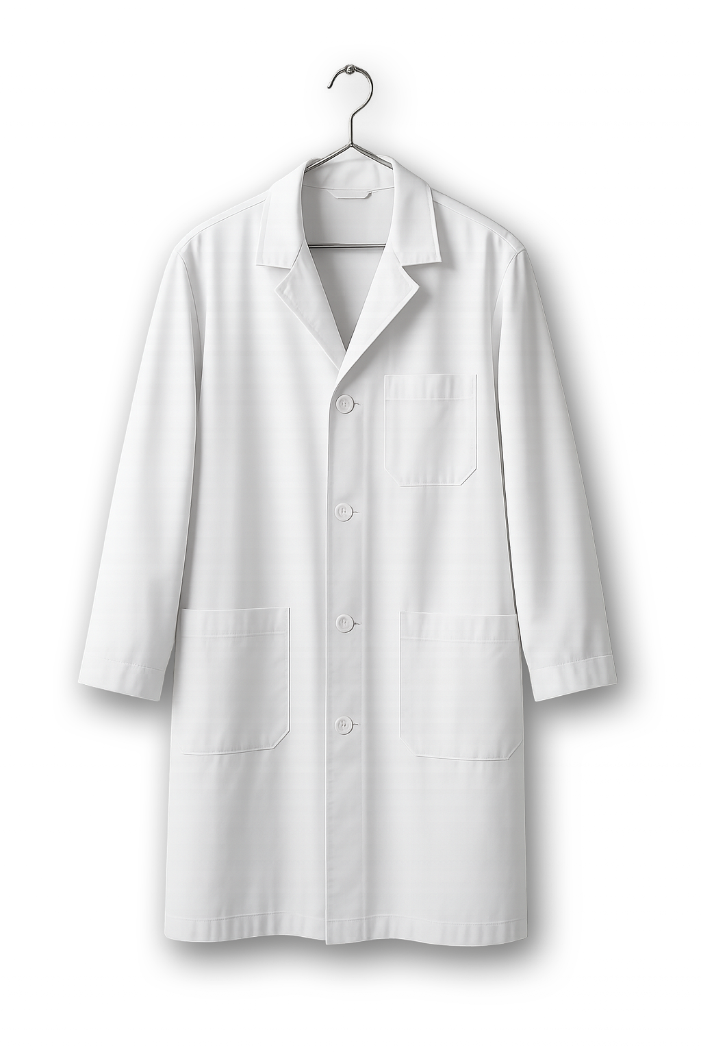Isoliertes, freigestelltes Bild eines weißen, gefalteten Kittels; symbolisiert medizinische Berufe und Karriere.